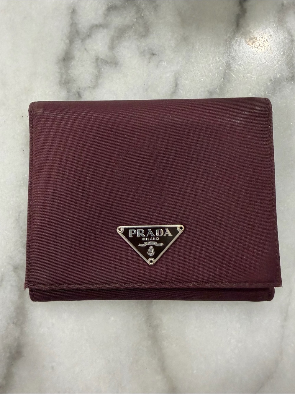 Prada Men's Maroon Card Holder with Triangle Logo